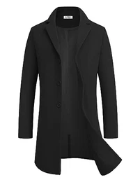 Mantel Herren Wintermantel Lang Warm Herrenmantel Reverskragen Trenchcoat Business Winterjacke mit Taschen Schwarz M