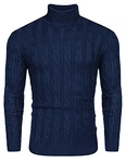 COOFANDY Herren Rollkragenpullover Zopfmuster Basic Slim Fit Marine Blau