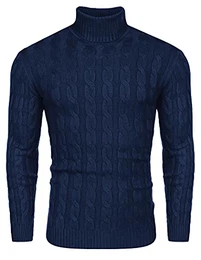 Herren Zopft Pullover Rollkragen Pullover Basic Strickpullover Rollkragenshirt Feinstrick Langarmshirt Männer Sweater Sweatshirt Marine Blau S