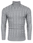 COOFANDY Herren Rollkragenpullover Zopfmuster Basic Slim Fit Grau