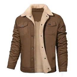 Winterjacke Herren Fleecejacke Übergangsjacke Winter Jacke Wärme Fleece Gefütterte Jacken Stehkragen Winterparka mit Taschen,Kaffee,M