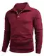 COOFANDY Herren Sweatshirt mit Kragen Winter Pullover Sportlich Waffel Sweatshirt Arbeitspullover Männer Sweatshirt Ohne Kapuze Pulli mit Knopfleiste Weinrot XL