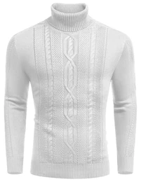 Herren Rollkragen Pullover Strick Langarmshirt Slim fit Freizeit Winterpullover Pulli Basic Männer Pullover Weiß M