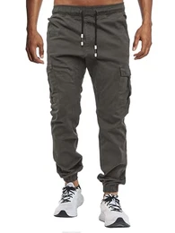 Herren Hose Chino Cargo Hose Jogginghose Herren Baumwolle Casual Sweatpants Herren Freizeithose Elastische Pants Taille mit Kordelzug Taschen,M,Grau-New