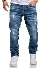 Herren Jeans Regular Straight Fit Denim Hose Destroyed R7998 Hellblau W32/L32