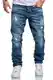REPUBLIX Herren Jeans Regular Straight Fit Denim Hose Destroyed R7998 Hellblau W32/L32