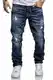 REPUBLIX Herren Jeans Regular Straight Fit Denim Hose Destroyed R7998 Dunkelblau W32/L32