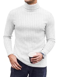 Rollkragenpullover Herren Thermo Rollkragenshirt Thermooberteile Dünn Pullover Langarmshirt Thermounterwäsche Herbst Winter Warm Basismodell Slim Fit, Weiß, M