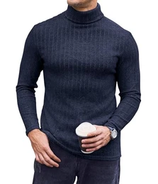 Ekouaer Rollkragenpullover Herren Rollkragenshirt Pullover Winter Thermooberteile Dünn Langarmshirt Thermounterwäsche Herbst Warm Basismodell Slim Fit, Navy blau, M