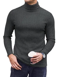 Rollkragenpullover Herren Rollkragenshirt Thermooberteile Dünn Pullover Langarmshirt Thermounterwäsche Herbst Winter Warm Basismodell Slim Fit, Dunkelgrau, M