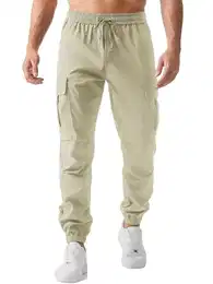 Herren Hosen Lang Casual Jogger Sporthose Freizeithose Stretch Cargo Hose Elastische Mit Tasche,Beige M