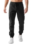JMIERR Herren Lang Jogger Sporthose Cargo Hose Schwarz