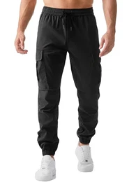 Cargohose Herren Lang Jogger Sporthose Elastischer Taille mit Kordelzug Sweatpants Herren mit Taschen,Schwarz M