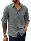 PJ PAUL JONES Herren Hemd Bügelfrei Regular Fit Freizeithemd Langarm Casual Faltenfrei Businesshemd (Grau, M)