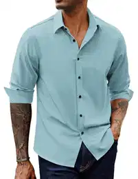 Hemd Herren Langarm Businesshemden Regular Fit Freizeithemden Unifarben Stretchhemd (Hellblau, M)