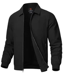 Übergangsjacke Herren Herbst Bomberjacke Leichte Blouson Jacke mit Reverskragen Windbreaker Wasserdicht Dünne Freizeitjacke (Schwarz, M)