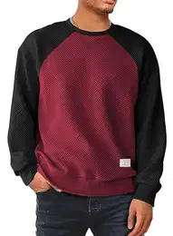 Herren Sweatshirt Raglan Sweat Langarm Crew Neck Casual Colourblock Pullover Burgundy S