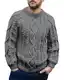 Runcati Herren Pullover Kabel Stricken Winter Rundhals Langarm Warm Pullover Einfarbige Vintage Regular Fit Strickpullover,Grau,XL