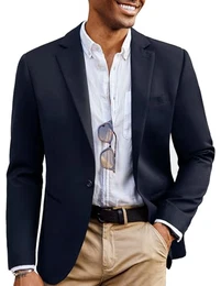 Lässiger Herren-Blazer aus Wollmischgewebe, Sportmantel mit einem Knopf, Business-Anzugjacken, Marineblau, M
