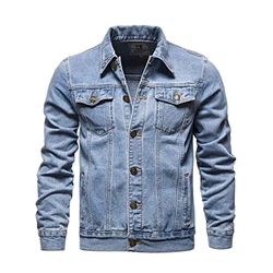 ZF YLYH Herren Jeansjacke Jacken Gewaschener Denim Übergangsjacke Frühlings Herbst Jacke Mantel Vintage Herrenjacke Klassische Denim Cargo Coat Slim Fit Jacket Übergangs Blau