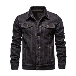 Herren Jeansjacke Jacken Gewaschener Denim Übergangsjacke Frühlings Herbst Jacke Mantel Vintage Herrenjacke Klassische Denim Cargo Coat Slim Fit Jacket Übergangs(Schwarz,M)