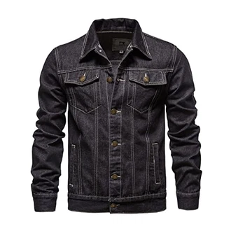 ZF YLYH Herren Jeansjacke Jacken Gewaschener Denim Übergangsjacke Frühlings Herbst Jacke Mantel Vintage Herrenjacke Klassische Denim Cargo Coat Slim Fit Jacket Übergangs Schwarz