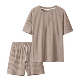 Jogginganzug Herren Set Mode Anzug Sommer Outfits Herren Traningsanzuganzug Freizeit Sportanzug Strand Outfit Sommer Outfit Herren Leinenanzug Freizeitanzug Sommer Sport Kleidung Männer(Beige,M)