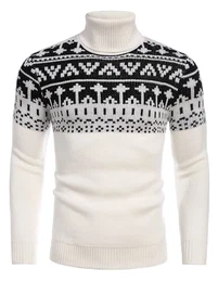 Norweger Pullover Herren Rollkragen Winterpullover Strick Winter Warm Weihnachtspullover Weiß S