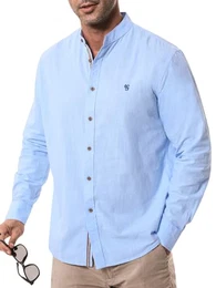 Herren Langarmhemd Stehkragen Langarm Hemd Button-Down Freizeithemden Baumwolle Regular Fit Shirts
