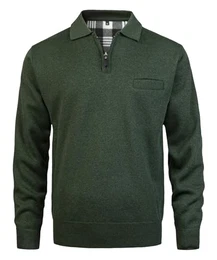 Herren Pullover Strickjacke mit Reißverschlusskragen Strickpullover Feinstrick mit Brusttasche Langarm Sweatjacke mit Fleece gefüttert Winter Sweatshirt, Grün, XL