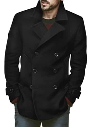 Herren Klassischer Zweireiher Mantel Slim Fit Winterjacken Casual Lange Jacke Warme Business Trenchcoat Schwarz Mittel