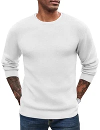 Männer Pullover Strickpullover mit Rundhals Winter Slim fit Einfarbig Ohne Kapuze Waffle Herrenpullover Sweater Weiß M