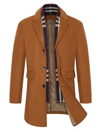 Männer Warmer Wollmantel, Winterjacke Einreiher Jacke Baumwollfutter Mantel mit Schal Winddichte Übergangsmantel Herbst Winter Geschenk, Braun, M