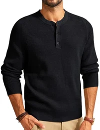 Pullover & Strickjacken für Herren Rundhals Strickpullover Henley Shirt Feinstrick Schwarz M