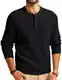 Pullover & Strickjacken für Herren Rundhals Strickpullover Henley Shirt Feinstrick Schwarz M