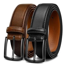 Gürtel Herren 2er, Ledergürtel Herren-gürtel für Jeans,31mm Breit Gürtel,Größe Fest(Schwarz/Tiefbraun,115cm/38-40 taille verstellbar)
