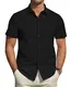 J.VER Hemd Herren Kurzarm Regular Fit Businesshemd Stretch Hemden Bügelfrei Männer Club Shirt Büro Arbeit Oberteil,Schwarz,M