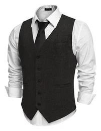 Weste Herren Trachtenweste Regular Fit Elegant Business Herrenweste Formale Klassische Männer Anzugweste Schwarz M