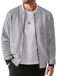 Herrenjacke Leichte Dünne Bomberjacke mit Ärmeltasche Blouson Herbstjacke Herren Jacke Übergangsjacke Stehkragen Fliegerjacke Freizeit mit Tasche Grau M