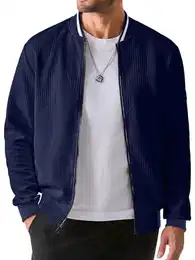 Herren Jacken Übergang Leichte Dünne Herrenjacke Übergangsjacke Bomberjacke mit Ärmeltasche Blouson Herbstjacke Stehkragen Fliegerjacke Freizeit mit Tasche Blau M
