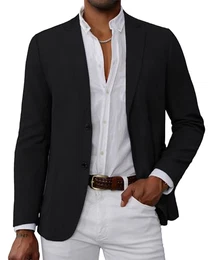 Männer Zwei Knöpfe Regular Fit Dünner Blazer mit Tasche Vintage Mittelalter Party Anzugjacke Schwarz M