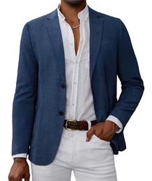Männer Casual Revers Anzugjacke Fashion Regular Fit Blazer mit 2 Knöpfe Königsblau M