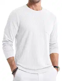 Herren Pullover Dünner Pullover Herren Langarmshirt Strickpullover Rundhals T-Shirts Longshirt Modern Leichte Basic Solid Winter Oberteile Männer für Herren mit Tasche Weiß L
