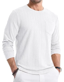 JMIERR Herren Pullover Langarmshirt Rundhals T-Shirts Longshirt Basic Solid (Mit Tasche)