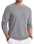 JMIERR Herren Pullover Langarmshirt Rundhals T-Shirts Longshirt Basic Solid (Mit Tasche) Grau