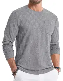 Pullover Herren Pullover Shirt Langarm Strickpullover Rundhals T-Shirts Longshirt Modern Leichte Basic Solid Winter Oberteile Männer Tops für Herren mit Tasche Grau M