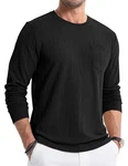 JMIERR Herren Pullover Langarmshirt Rundhals T-Shirts Longshirt Basic Solid (Mit Tasche) Schwarz