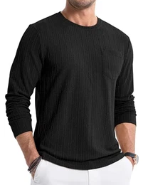 Herren Sweatshirt Pullover für Herren Langarm Pullover Strickpullover Rundhals T-Shirts Longshirt Modern Leichte Basic Solid Winter Oberteile Männer mit Tasche Schwarz M