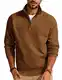 PJ PAUL JONES Troyer Herren Strickpullover mit Reissverschluss Winter Pullover V Ausschnitt Braun XL