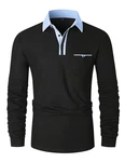 LIUPMWE Poloshirt Herren Langarm Getäfelt T Shirts Männer Hemd T-Shirt Slim Fit Golf Sports Schwarz (43)